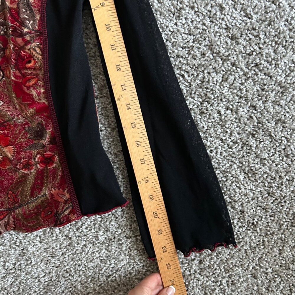 Worthington Womens Y2K Medium Floral Velvet & Black Long Sleeve V-Neck Top - Picture 7 of 11